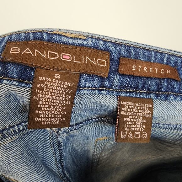 Bandolino Embroidered Stretch Jeans Size 8 30" Frayed Pockets Medium Wash Y2K - Picture 11 of 11